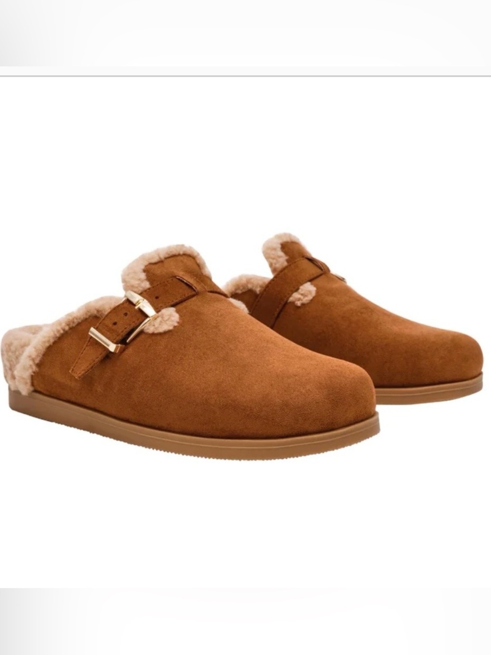 DV by Dolce Vita Chestnut Suede Faux-Shearling Buckle Clog - cozy slide